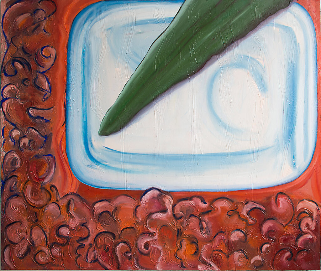 Nature Morte (Auf dem Silbertablett), Öl auf Nessel, 1,60 × 1,90 m, Öl auf Nessel, 2018