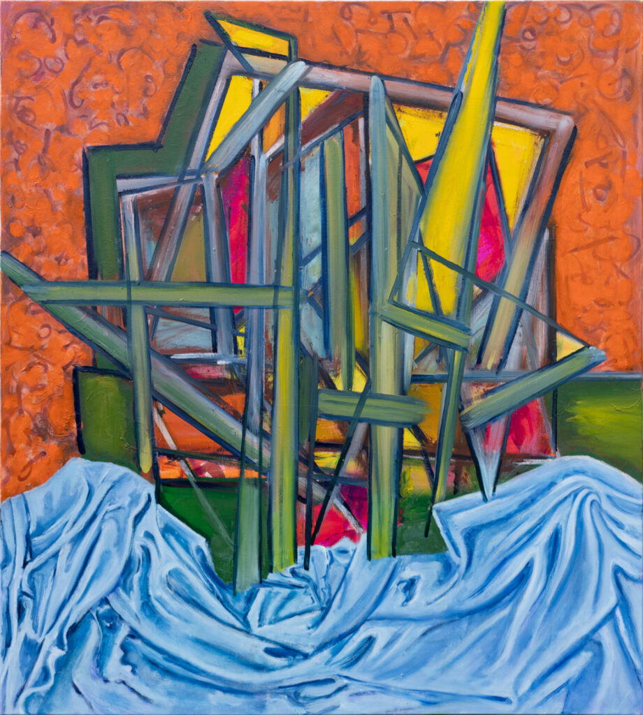 Ulrike Muenchhoff; Ulrike Münchhoff; painting; Gebilde – schwimmend..2024, Öl auf Nessel, 1,60 x 1,80 m